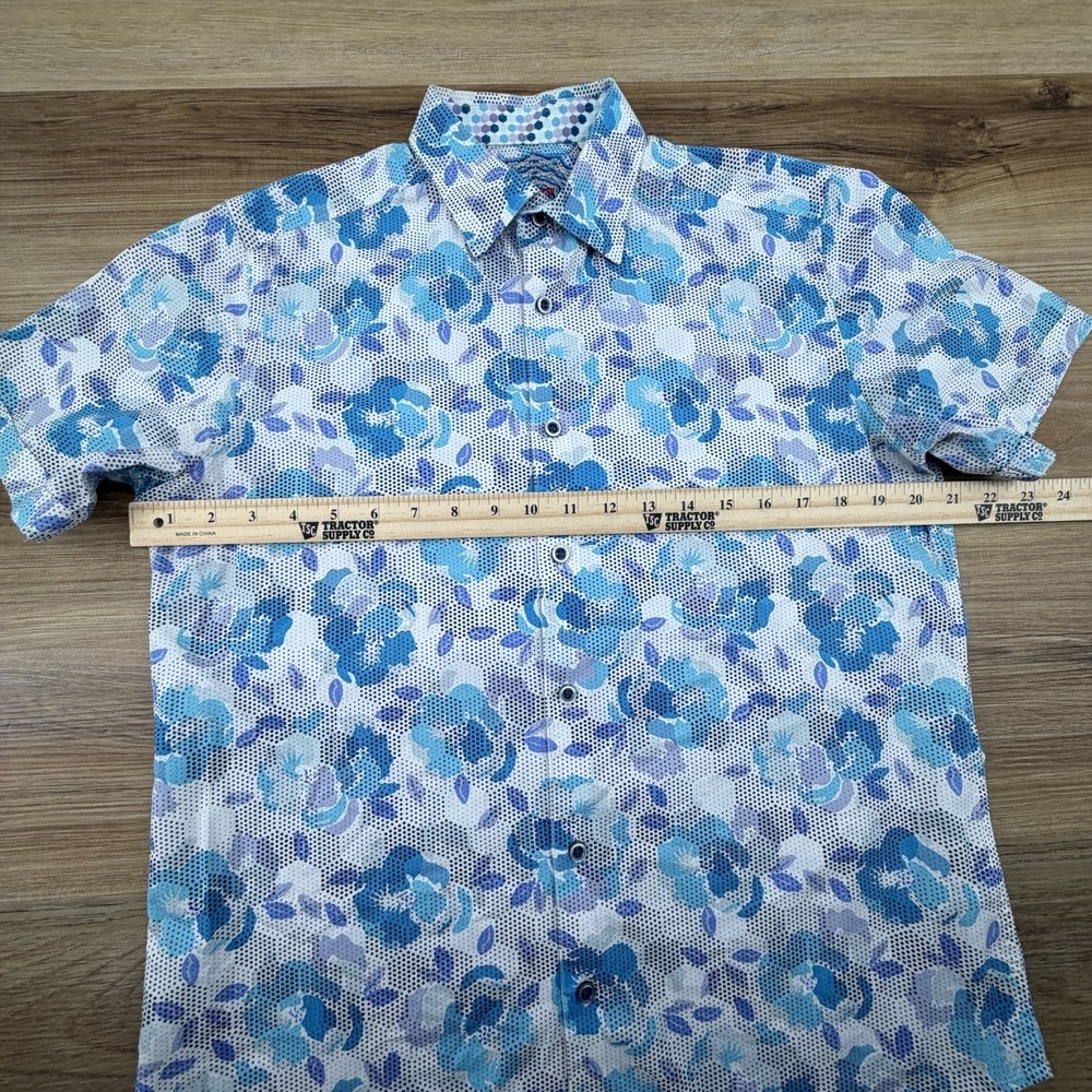Robert Graham Blue White Floral Abstract Cotton S/S Button Front Size Small - Picture 6 of 7